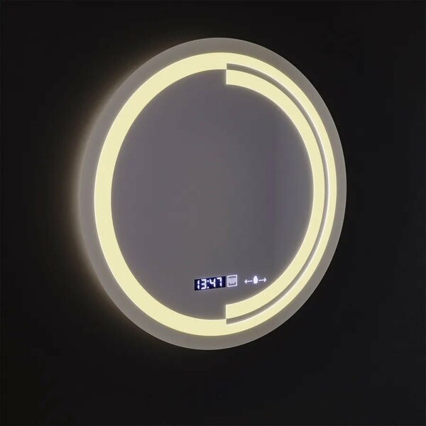 Kerek LED tükör, 60 cm, MotionGlow érzékelő Consuel Marcello, Páramentesítő rendszer, Óra és hőmérő, Szabályozható fényerő