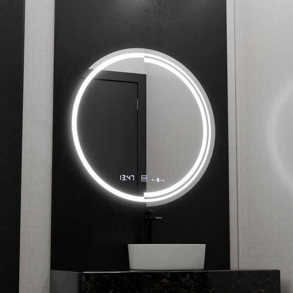 Kerek LED tükör, 60 cm, MotionGlow érzékelő Consuel Marcello, Páramentesítő rendszer, Óra és hőmérő, Szabályozható fényerő