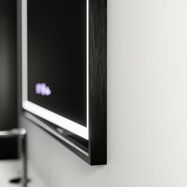 Téglalap alakú LED Tükör, 120x80cm, Verite Majeste Noir Motion Glow Marcello, Páramentesítő Rendszer, Óra és Hőmérő, Szabályozha