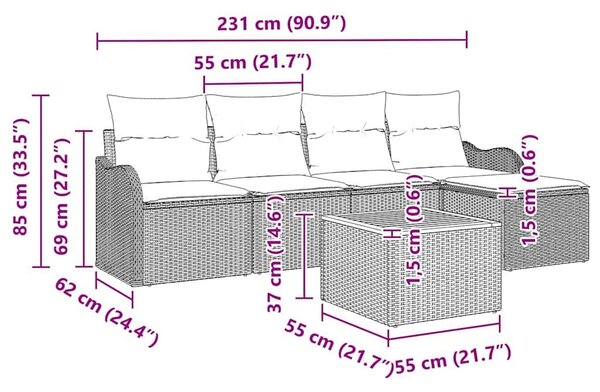 VidaXL Kerti Kanapé Szett párnával 6 pcs Szürke polirattan