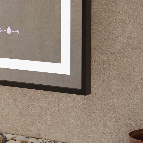 LED Tükör, Téglalap alakú, 50x70 cm, Verite Majeste Noir Motion Glow Marcello, páramentesítő rendszer, óra és hőmérő, dimmelhető