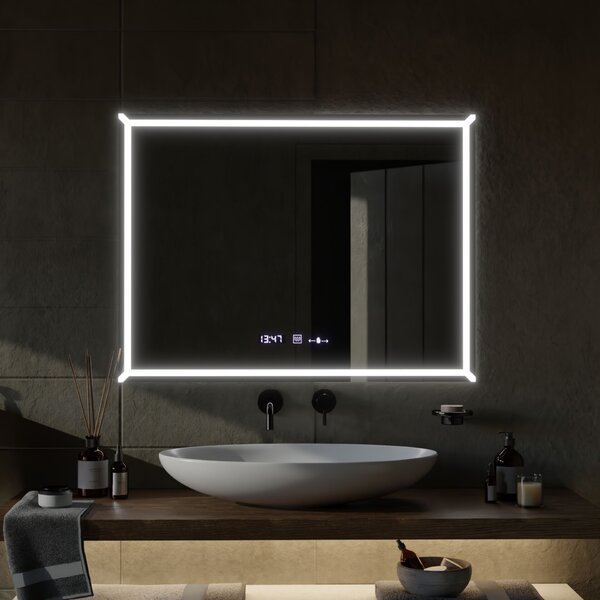 Téglalap alakú LED tükör, 80x60cm, VillayTouch Marcello, páramentesítő rendszer, szabályozható fényerő