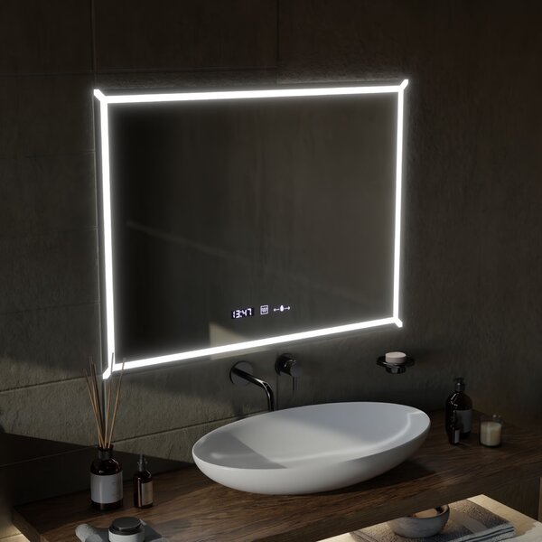 Téglalap alakú LED tükör, 80x60cm, VillayTouch Marcello, páramentesítő rendszer, szabályozható fényerő