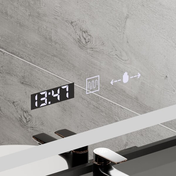 LED Tükör, Téglalap alakú, 50x70 cm, Verite Majeste Noir Motion Glow Marcello, páramentesítő rendszer, óra és hőmérő, dimmelhető