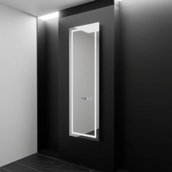Téglalap alakú LED Tükör, 45x140cm, Giulia Radar Szenzor Marcello, Páramentesítő Rendszer, Óra és Hőmérő, Szabályozható Fényerő