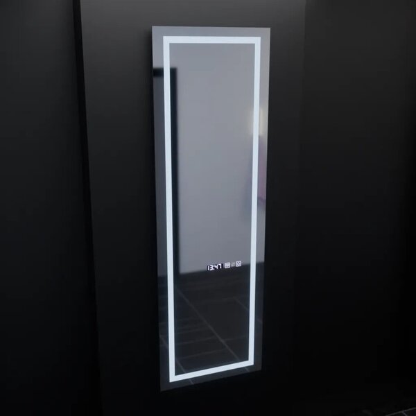 Téglalap alakú LED Tükör, 45x140cm, Giulia Radar Szenzor Marcello, Páramentesítő Rendszer, Óra és Hőmérő, Szabályozható Fényerő