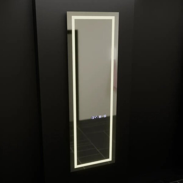 Téglalap alakú LED Tükör, 45x140cm, Giulia Radar Szenzor Marcello, Páramentesítő Rendszer, Óra és Hőmérő, Szabályozható Fényerő