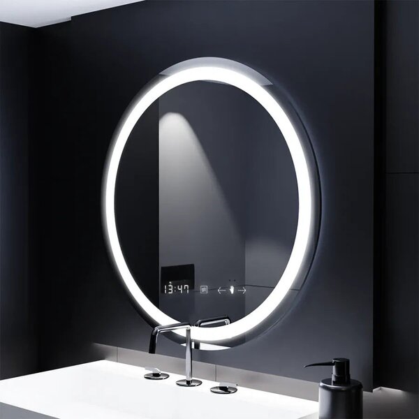 Kerek LED Tükör, 70cm, Celeste MotionGlow Marcello, Páramentesítő Rendszer, Óra & Hőmérő, Szabályozható Fényerő