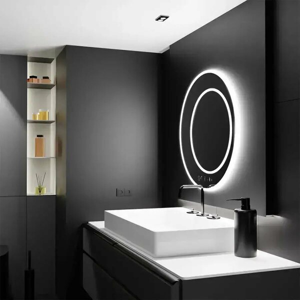 Kerek LED tükör, 60cm, July Touch Marcello, páramentesítő rendszer, óra és hőmérő, fényerő-szabályozható