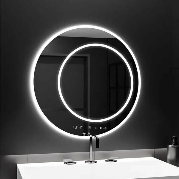 Kerek LED tükör, 60cm, July Touch Marcello, páramentesítő rendszer, óra és hőmérő, fényerő-szabályozható