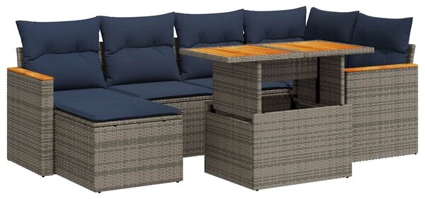 VidaXL 7 részes szürke polyrattan kerti ülőgarnitúra párnákkal