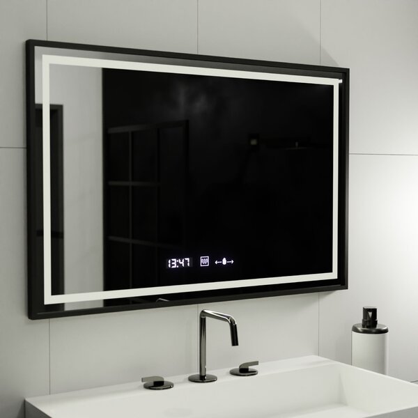 Téglalap alakú LED Tükör, 120x80cm, Verite Majeste Noir Motion Glow Marcello, Páramentesítő Rendszer, Óra és Hőmérő, Szabályozha