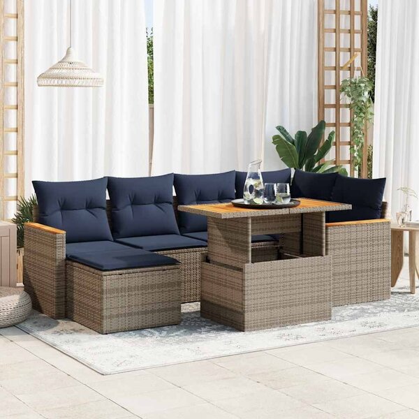 VidaXL 7 részes szürke polyrattan kerti ülőgarnitúra párnákkal