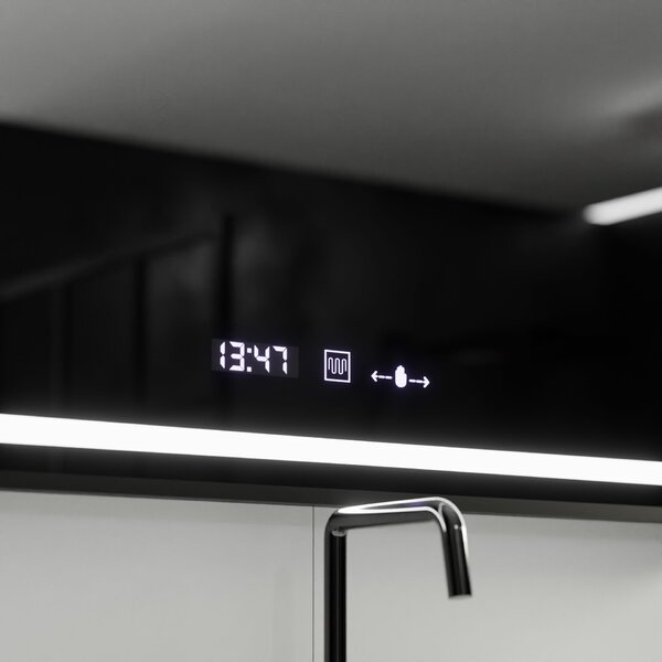 Téglalap alakú LED Tükör, 120x80cm, Verite Majeste Noir Motion Glow Marcello, Páramentesítő Rendszer, Óra és Hőmérő, Szabályozha
