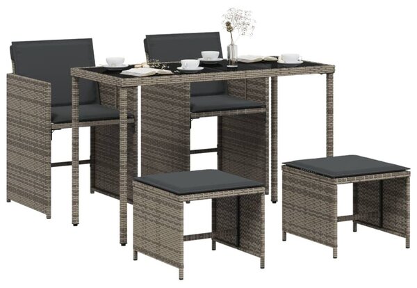 VidaXL 5 részes szürke polyrattan kerti étkezőgarnitúra párnával
