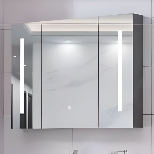 AXEN LED Tükrös Szekrény 100x70 cm Fehér – Függőleges Csík és Érintésérzékelő