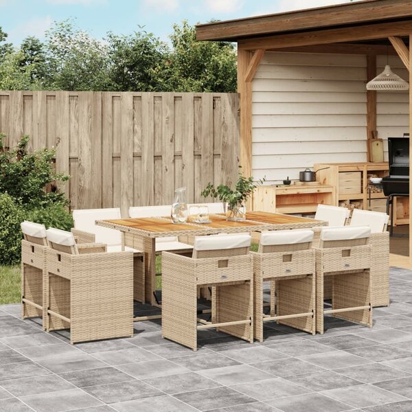 VidaXL 11 részes bézs polyrattan kerti étkezőgarnitúra párnákkal