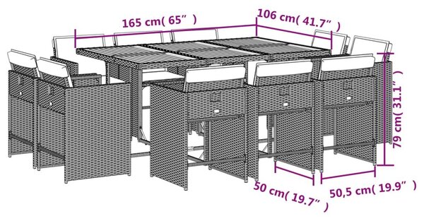 VidaXL 11 részes bézs polyrattan kerti étkezőgarnitúra párnákkal