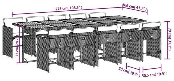 VidaXL 11 részes bézs polyrattan kerti étkezőgarnitúra párnákkal