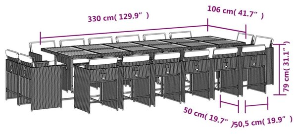 VidaXL 17 részes szürke polyrattan kerti étkezőgarnitúra párnával