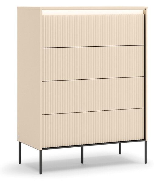 Komód Lorfera 102, Közepes sűrűségű farostlemez, Laminált forgácslap, 125x93x47cm, Bézs, Fekete