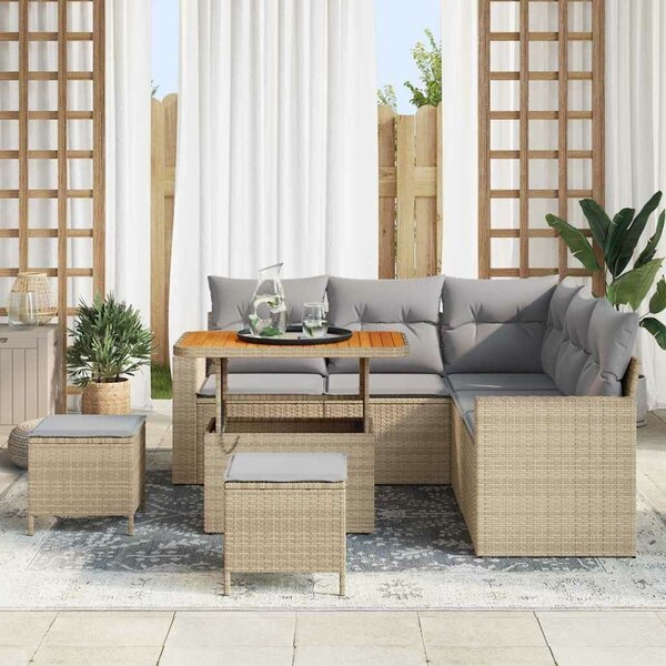 VidaXL Kerti Kanapé Szett 9 pcs Beige és Világosszürke polirattan