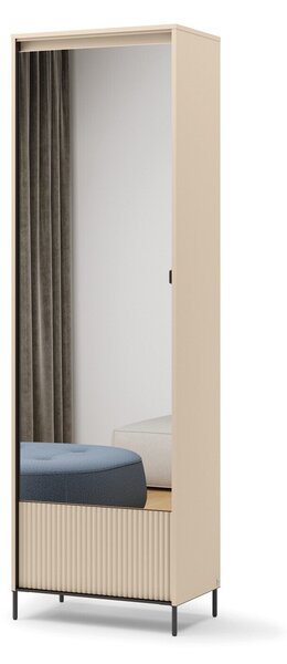 Gardróbszekrény Lorfera 111, Laminált forgácslap, Közepes sűrűségű farostlemez, 210x65x40cm, Bézs, Fekete