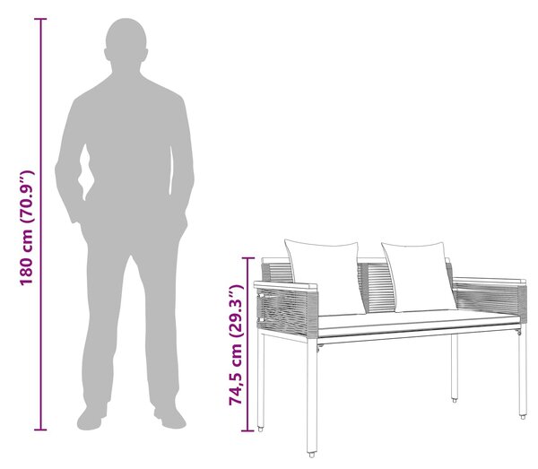 VidaXL Kerti pad párnával Fekete 117 x 54 x 74.5 cm polirattan