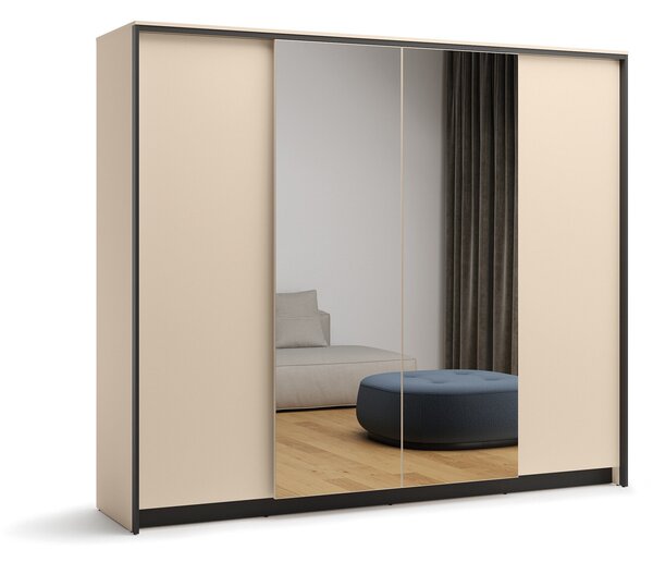 Gardróbszekrény Virmoro 104, Laminált forgácslap, 215x251x64cm, Bézs, Fekete