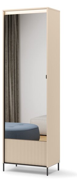 Gardróbszekrény Lorfera 111, Laminált forgácslap, Közepes sűrűségű farostlemez, 210x65x40cm, Bézs, Fekete