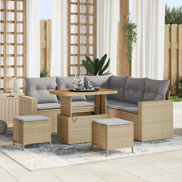 VidaXL Kerti Kanapé Szett 9 pcs Beige és Világosszürke polirattan