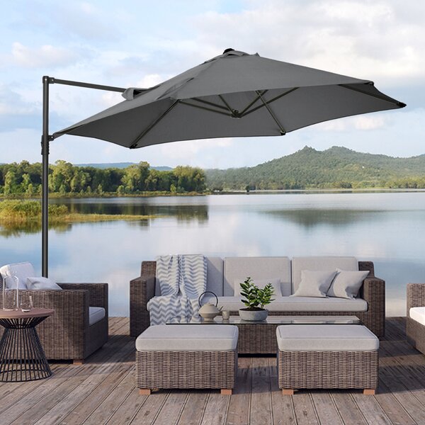 Outsunny kerti napernyő 360°-os forgathatósággal, karral, kereszttalppal és szellőzőnyílással, Ø256x245 cm, sötétszürke