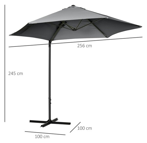 Outsunny kerti napernyő 360°-os forgathatósággal, karral, kereszttalppal és szellőzőnyílással, Ø256x245 cm, sötétszürke