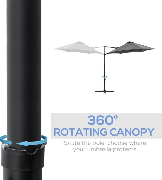 Outsunny kerti napernyő 360°-os forgathatósággal, karral, kereszttalppal és szellőzőnyílással, Ø256x245 cm, sötétszürke