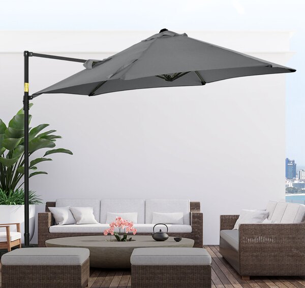 Outsunny kerti napernyő 360°-os forgathatósággal, karral, kereszttalppal és szellőzőnyílással, Ø256x245 cm, sötétszürke