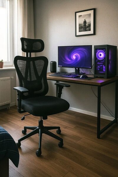 Ergonomikus irodaszék, Zola, állítható háttámlával, fejtámlával és karfával, állítható magassággal, forgó kerekekkel, hálóval, 132/122 x 70.5 x 65 cm, fekete