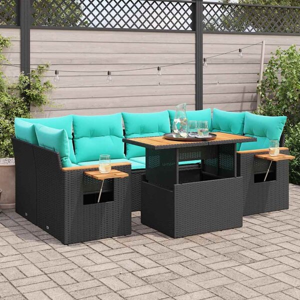 VidaXL 7 részes fekete polyrattan kerti ülőgarnitúra párnával
