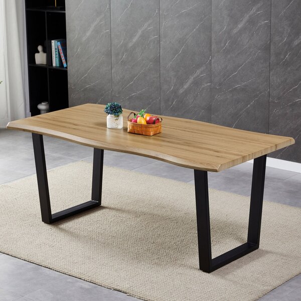Étkezőasztal, 180x90x75 cm, MDF lap, vadtölgy dekor, U alakú fém lábak