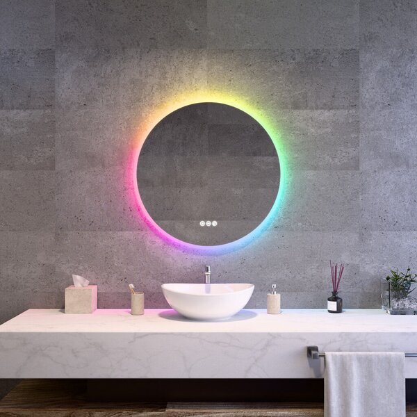 Welland Alpha LED tükör - fényerő + színhőfok állítás - 16 háttérszín - Ø 70 cm
