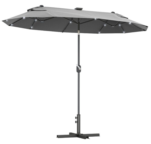 Outsunny Dupla Napernyő Kereszt Alapzattal és Napenergiás LED-ekkel, 295x150x219cm, Szürke