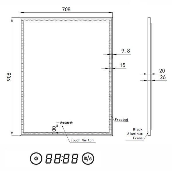 Welland Luxury-Line Como LED tükör - fényerő + színhőfok állítás + páramentesítő + óra - 70 x 90 cm