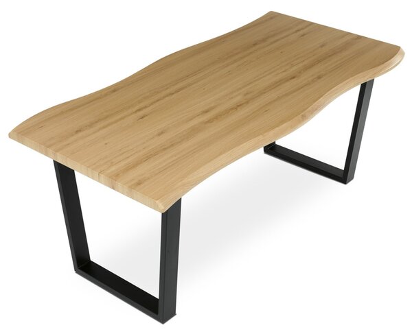 Étkezőasztal, 180x90x75 cm, MDF lap, vadtölgy dekor, U alakú fém lábak