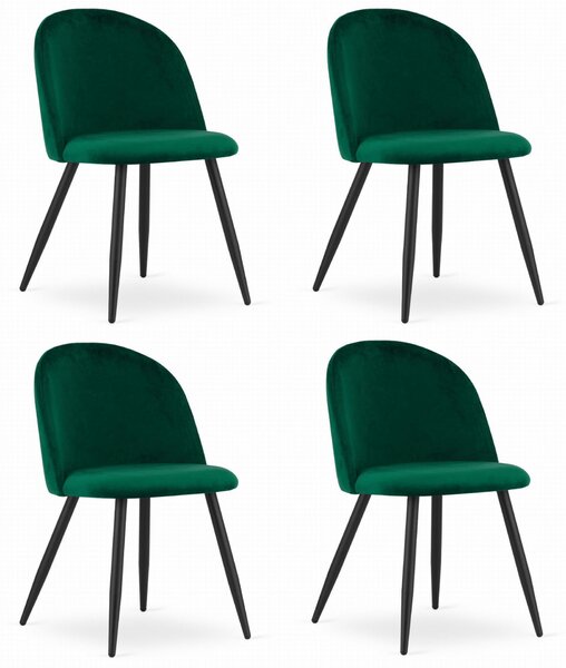 Valora BELLO szék, zöld bársony, fekete lábak, ergonomikus kialakítás, 4 db