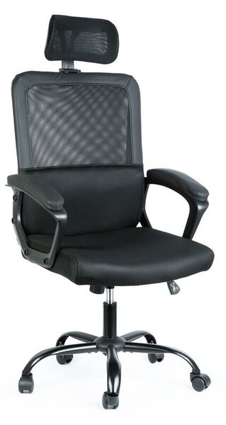 Ergonomikus irodai szék fejtámlával és fix karfákkal, fekete, 48 x 75 / 48 x 50 cm
