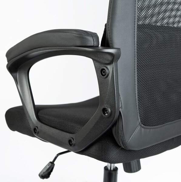 Ergonomikus irodai szék fejtámlával és fix karfákkal, fekete, 48 x 75 / 48 x 50 cm