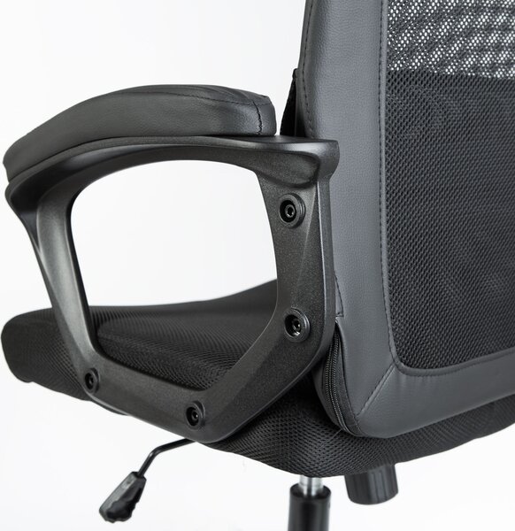 Ergonomikus irodai szék fejtámlával és fix karfákkal, fekete, 48 x 75 / 48 x 50 cm