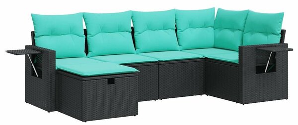 VidaXL 6 részes fekete polyrattan kerti ülőgarnitúra párnákkal