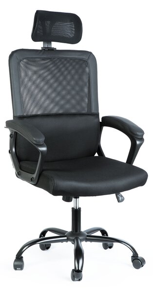 Ergonomikus irodai szék fejtámlával és fix karfákkal, fekete, 48 x 75 / 48 x 50 cm