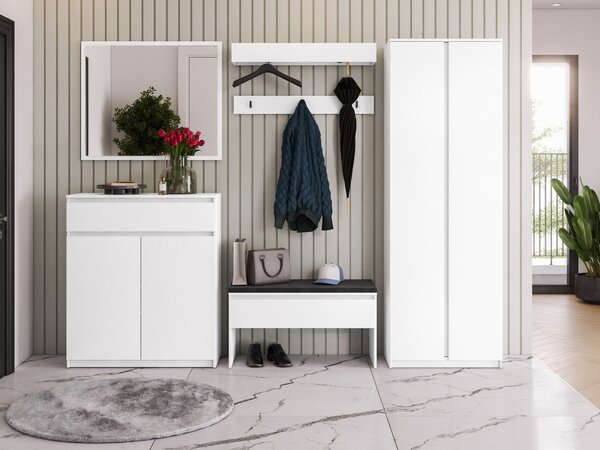 Előszoba garnitúra Lorcama 109, Tükör, Fehér, Laminált forgácslap
