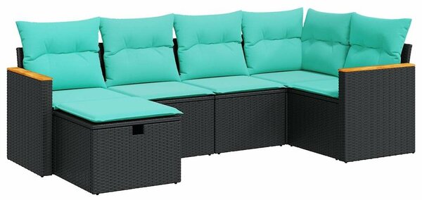 VidaXL 6 részes fekete polyrattan kerti ülőgarnitúra párnákkal